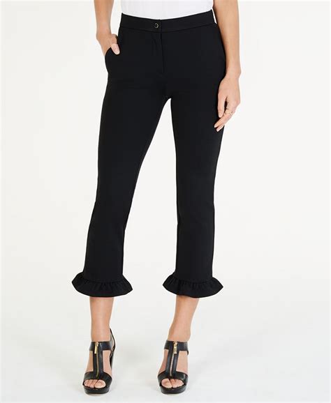 michael michael kors ruffle-hem ponté-knit cropped pants|ponte knit pants .